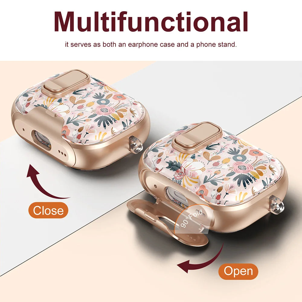Lovely Floral Flower Transparent Case For AirPods 4 TPU Cover Anti-fall Headphone Coque For AirPods Pro 2 3 Pro2 Pro3 With Hook