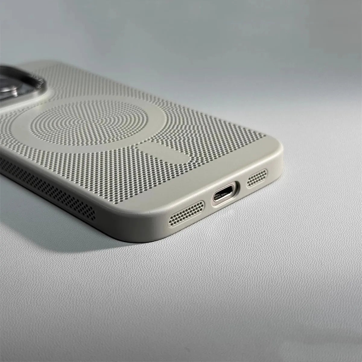 Honeycomb Grid Hole MagSafe Case for iPhone 16 15 Pro Max 14 Alloy Lens Summer Heat Dissipation Magnetic Back Cover PC Shell