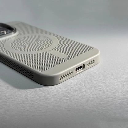 Honeycomb Grid Hole MagSafe Case for iPhone 16 15 Pro Max 14 Alloy Lens Summer Heat Dissipation Magnetic Back Cover PC Shell