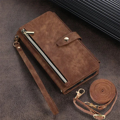 Phone Case for Samsung Galaxy S23 S24 FE S25 Ultra Edge S22 Plus A16 A06 A26 A36 A56 A15 A35 A55 Cover Zipper Wallet Crossbody