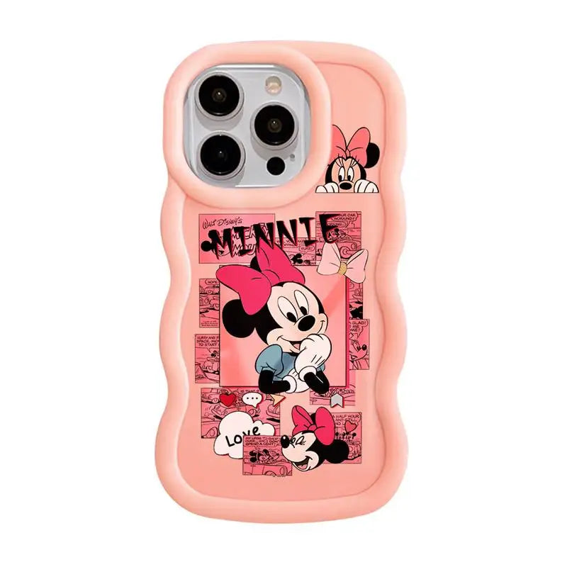 Disney Mickey Minnie Comic Macaron Big Waves Phone Case for iPhone 15 14 13 12 11 pro Max XS XR X 7 8 plus Silicone Candy Cover