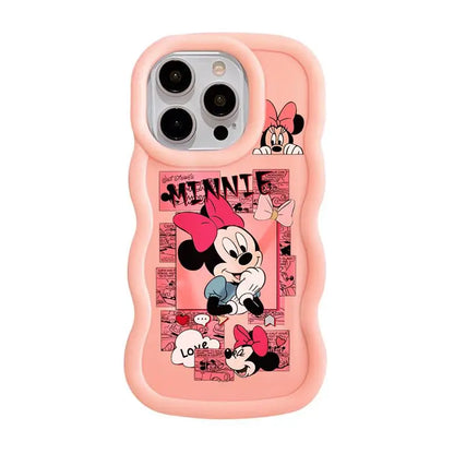 Disney Mickey Minnie Comic Macaron Big Waves Phone Case for iPhone 15 14 13 12 11 pro Max XS XR X 7 8 plus Silicone Candy Cover