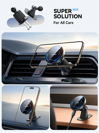 Joyroom Magnetic Car Phone Holder Mount Dashboard & Air Vent Wirelees Charging Phone Holder For iPhone 16 15  14 13 12 JR-ZS501