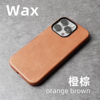 YMW Scratc Crazy Horse Genuine Leather Case for iPhone 16 15 Pro Max Plus 14 13 mini Magnetic PULL-UP Cowhide Phone Cover