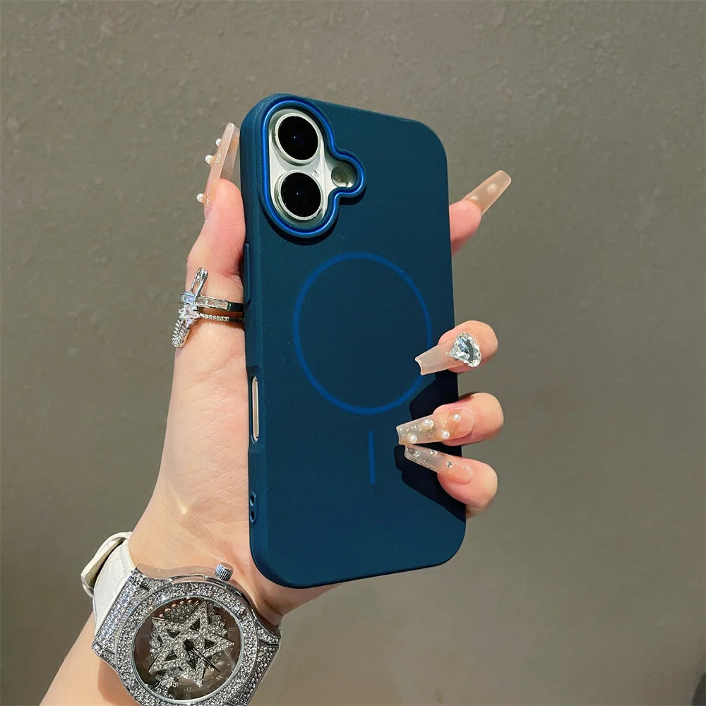 Ultrathin Simple Magsafe Case for iPhone 16 Pro Max 15Pro 14 Plus 13 12 11 Matte Hit Color Lens Wireless Charging Soft TPU Cover