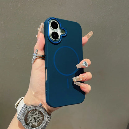 Ultrathin Simple Magsafe Case for iPhone 16 Pro Max 15Pro 14 Plus 13 12 11 Matte Hit Color Lens Wireless Charging Soft TPU Cover
