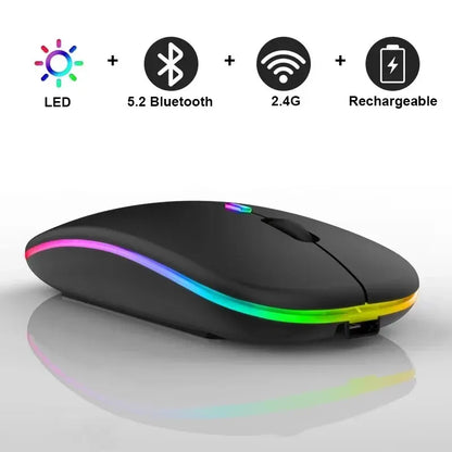 Wireless Mouse Rechargeable Silent LED Backlit Mice PC Laptop Computer Mous 2.4Ghz Receiver Bluetooth Dual Mode Optical Mice - covers4phones
