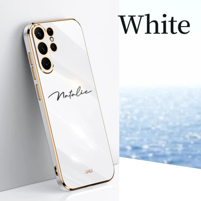 Case For Samsung Galaxy S24 Ultra Personalized Customized Name Case Luxury 6D Plating Soft Cover S23 S22 S21 S20 FE Ultra Plus - covers4phones