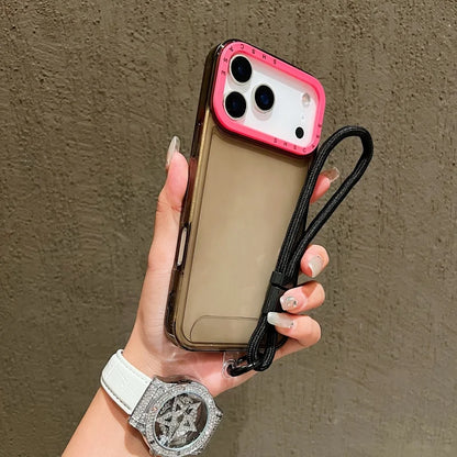 Luxury Shockproof Armor Clear Case for iPhone 17 Air 16 15 14 Plus 13 12 11 Pro Max XR XS 8 Hit Color Wrist Strap Lanyard Cover