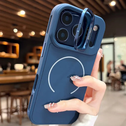 New Lens Stand Magnetic Case For iPhone 17 Pro Max Air Magsafe Cover for 16 15 14 13 12 11 ProMax Organic Silicon PC Armor Cover