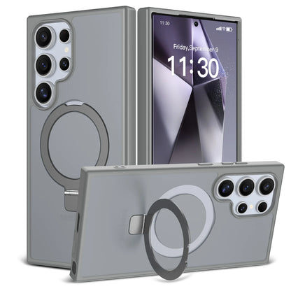 Luxury Metal Ring Fold Stand Case For Samsung Galaxy S25 Edge S24 Plus S23 Ultra Matte Translucent Wireless Charger Cover Funda