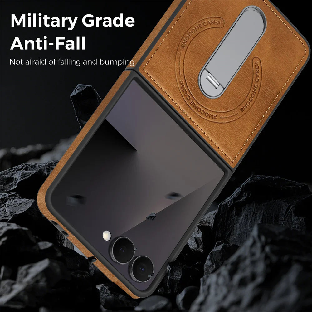 Luxury Invisible Fold Stand Magnetic Leather Phone Case For Samsung Z Flip 7 FE 6 5 4 3 5G For Magsafe Wireless Charging Cover