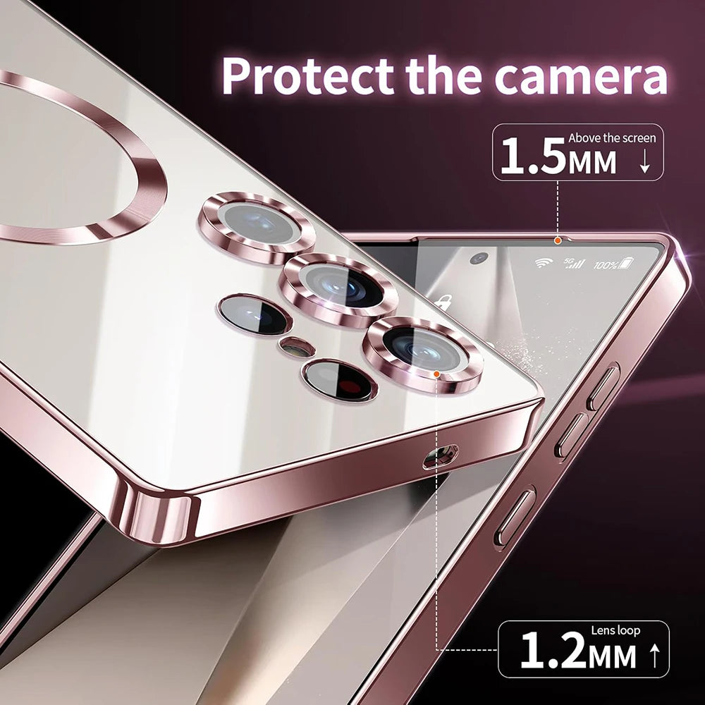 Luxury Glitter Plating Clear Silicone Soft Case For Samsung S25 Edge S24 S23 S21 FE S22 Ultra Plus Magnetic For Magsafe Shell