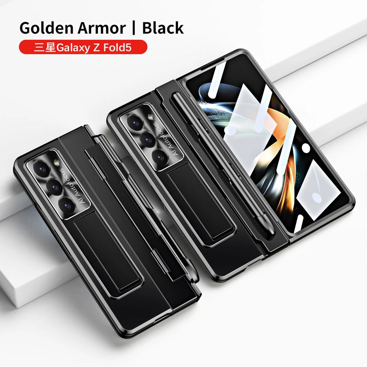 Plating Clear Hinge Magnetic Case For Samsung Galaxy Z Fold 4 5 with Pen Holder Full Screen Protector Phone Cover Fold 7 6 3 5G