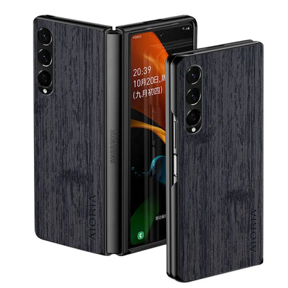 Case for Samsung Galaxy Z Fold 7 3 4 5 6 funda bamboo wood pattern Leather cover Luxury coque for galaxy z fold7 case capa