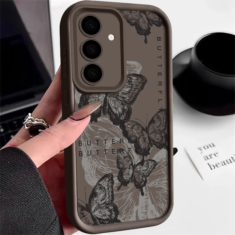 INS Retro Butterfly Silicone Case For Samsung Galaxy S25 Edge S24 S23 S22 Ultra S24 FE A55 A56 A17 A15 A16 A36 A25 5G Soft Cover