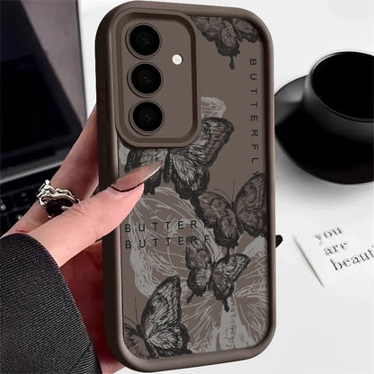INS Retro Butterfly Silicone Case For Samsung Galaxy S25 Edge S24 S23 S22 Ultra S24 FE A55 A56 A17 A15 A16 A36 A25 5G Soft Cover