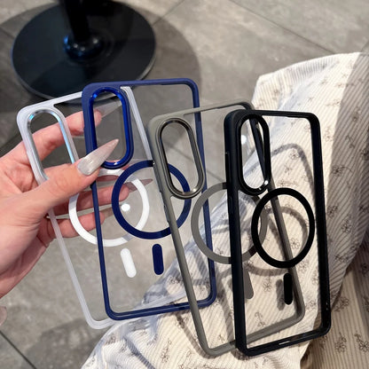 Original For Magsafe Magnetic Case For Samsung Galaxy S25Edge S25 S24 S23 Plus Ultra Wireless Charge Shockproof Acrylic Cover