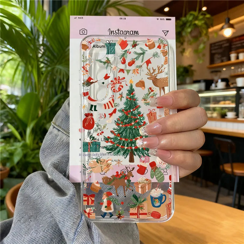 Cute Winter Snow Christmas Phone Case for Samsung Galaxy S25 Ultra S24 S23 S22 Plus S21 FE Transparent Soft Silcon Cover