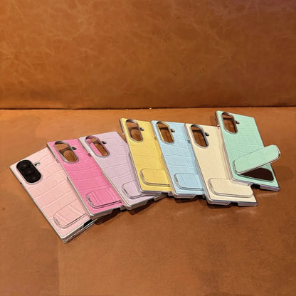 Luxury Crocodile Pattern Leather Case For Samsung ZFold 7 6 5 4 3 5G Mirror Fold Satnd Holder Shockpoof Protection Bumper Cover