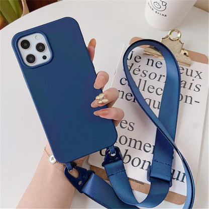 Crossbody Necklace Strap Lanyard Matte Silicone Case For iPhone 17 16 15 14 Pro Max 11 12 13 XR X XS 8 Plus SE Shockproof Cover