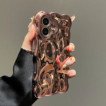 Glossy Wrinkle Plating Wave Border Phone Case for iPhone 16 15 Pro Max Plus 11 12 13 14 Meteorite Pattern Soft Silicone Cover