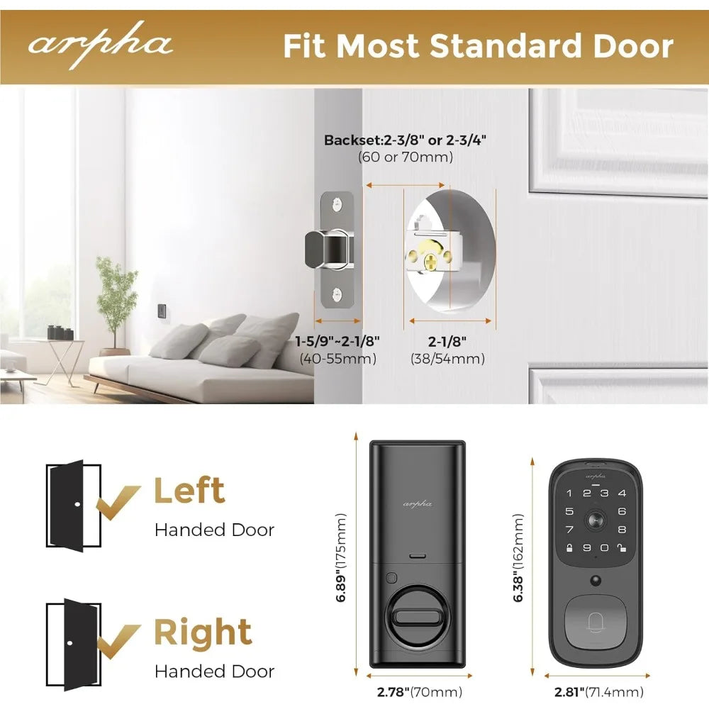 WiFi Smart Door Lock, 5-in-1 Fingerprint Keyless Entry Door Lock, Two-Way Audio, Dual Motion Sensors, App Remote Control, Keypad