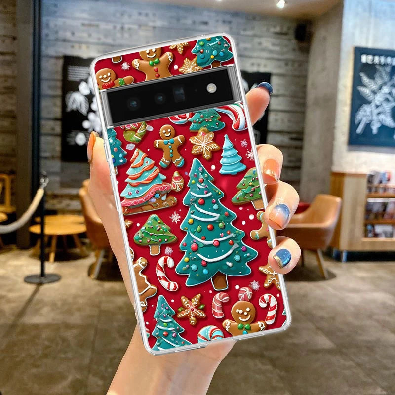 Phone Case Cover for Google Pixel 9 8 7 6 5 4 4XL 7A 6A 5A 4A 3A Pro XL 5G Transparent Soft TPU Shell New Year Christmas Pattern