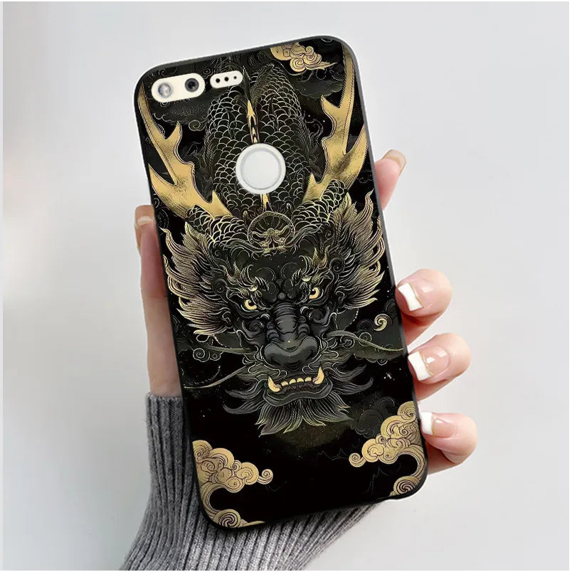 Case For Google Pixel 1 Soft Silicone Black Case For Google Pixel 1XL Elegant Style New Design Pattern Koi Dragon King Casing