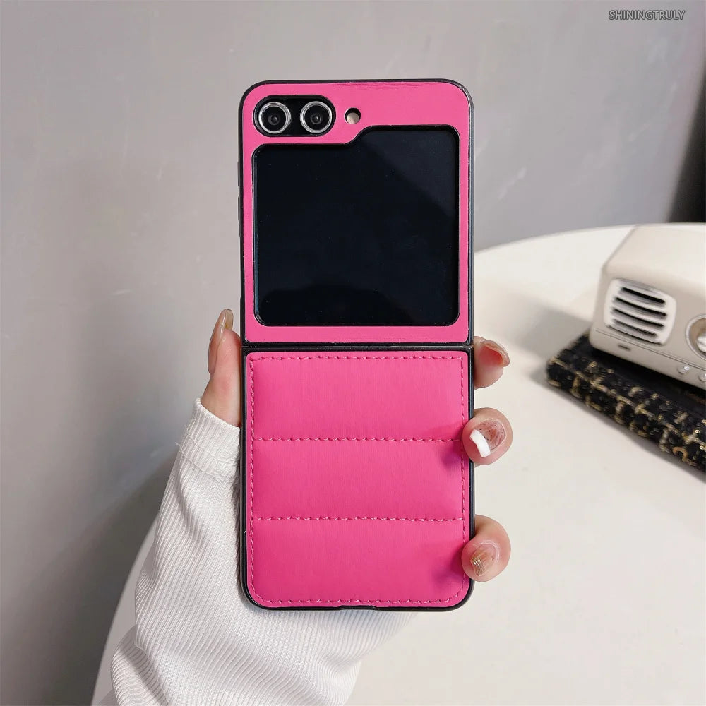 Fashion Down Jacket Air Cushion Case for Smausng Z Fold 6 Flip 6 Fold 5 4 3 ins Leather Shockproof Cover Galaxy Z Flip 5 4 3