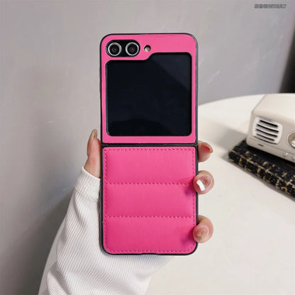 Fashion Down Jacket Air Cushion Case for Smausng Z Fold 6 Flip 6 Fold 5 4 3 ins Leather Shockproof Cover Galaxy Z Flip 5 4 3