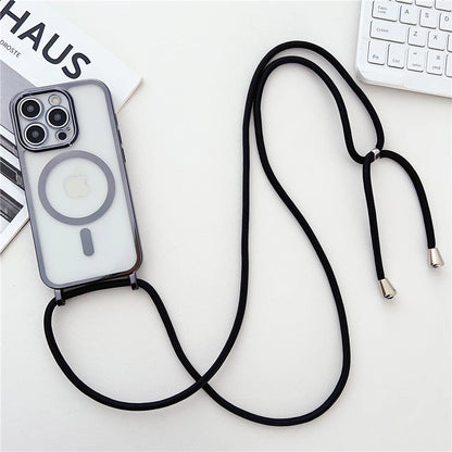 Luxury Necklace Cord Rope Lanyard Plating Magnetic Clear Phone Case For iPhone 16 14 11 12 13 15 Pro Max For Magsafe Soft Coverd