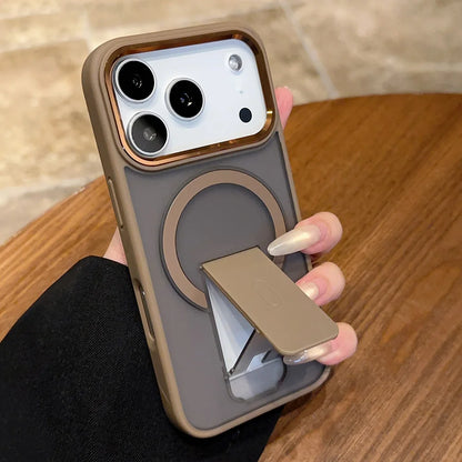 Luxury For Magsafe Phone Case For iPhone 17 Air Pro Max Magnetic Wireless Charge Folding Stand Holder Matte Cover