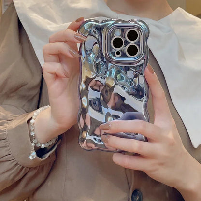 Luxury Plating Wrinkle Wavy Curly Edge Phone Case For iPhone 16 15 12 13 14 Pro Max 3D Unevenness Soft Camera Protection Cover