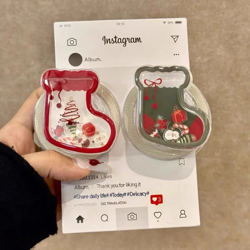 Cute Cartoon Shake Christmas Sock for Magsafe Griptok Phone Holder Finger Ring Stand Support for IPhone 15 16 17 Girl Bracket