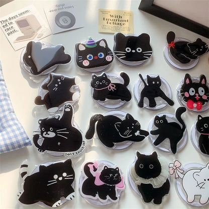 Korean Cute Cartoon Black Cat For Magsafe Magnetic Phone Griptok Phone Holder Stand Universal Phone Ring Grip Tok For iPhone 15