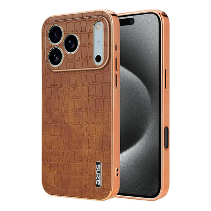 for iPhone 17 Pro Max 17 Pro Air Case 3D Crocodile Texture PU Leather Plating Bumper Full Camera Protector Soft Cover Shell