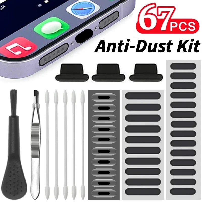 Universal Dust Plug Mobile Phone Speaker Anti Dust Mesh Sticker for iPhone Samsung Mi Charge Port Protector Cleaning Brush Set - covers4phones