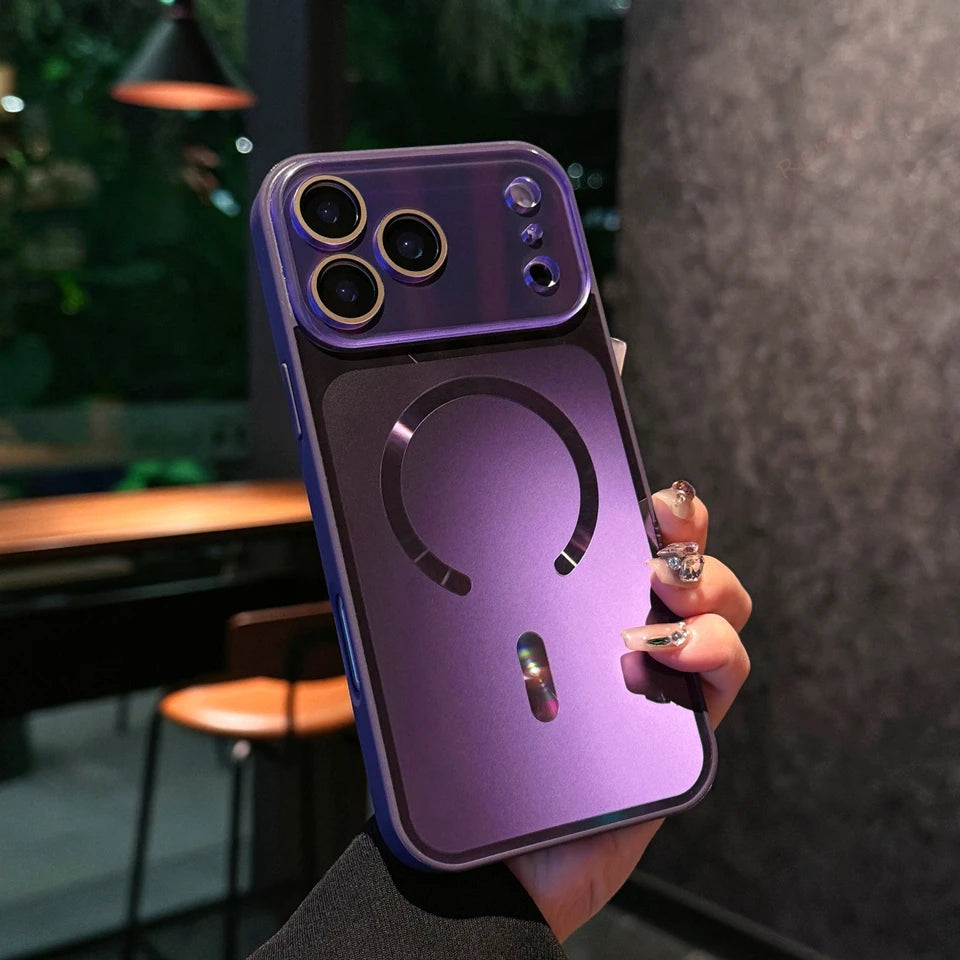 Big Window Blue Ray Magnetic Phone Case For iPhone 17 13 14 15 16 17 Pro Max Magsafe Bling Original Charging Protector Cover