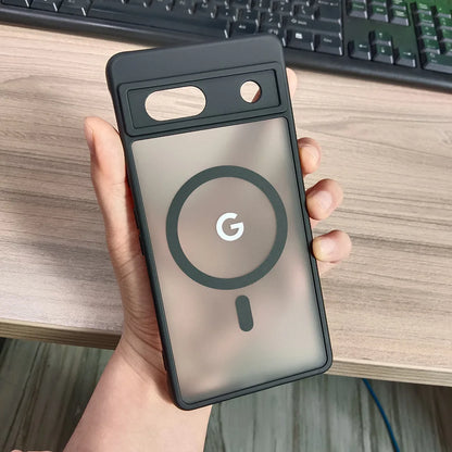 For Google Pixel 8Pro 8 8A 7Pro 7 7A 6 Case Magnetic Charging Matte Clear Shockproof Cover Wireless Charging Translucent Frosted