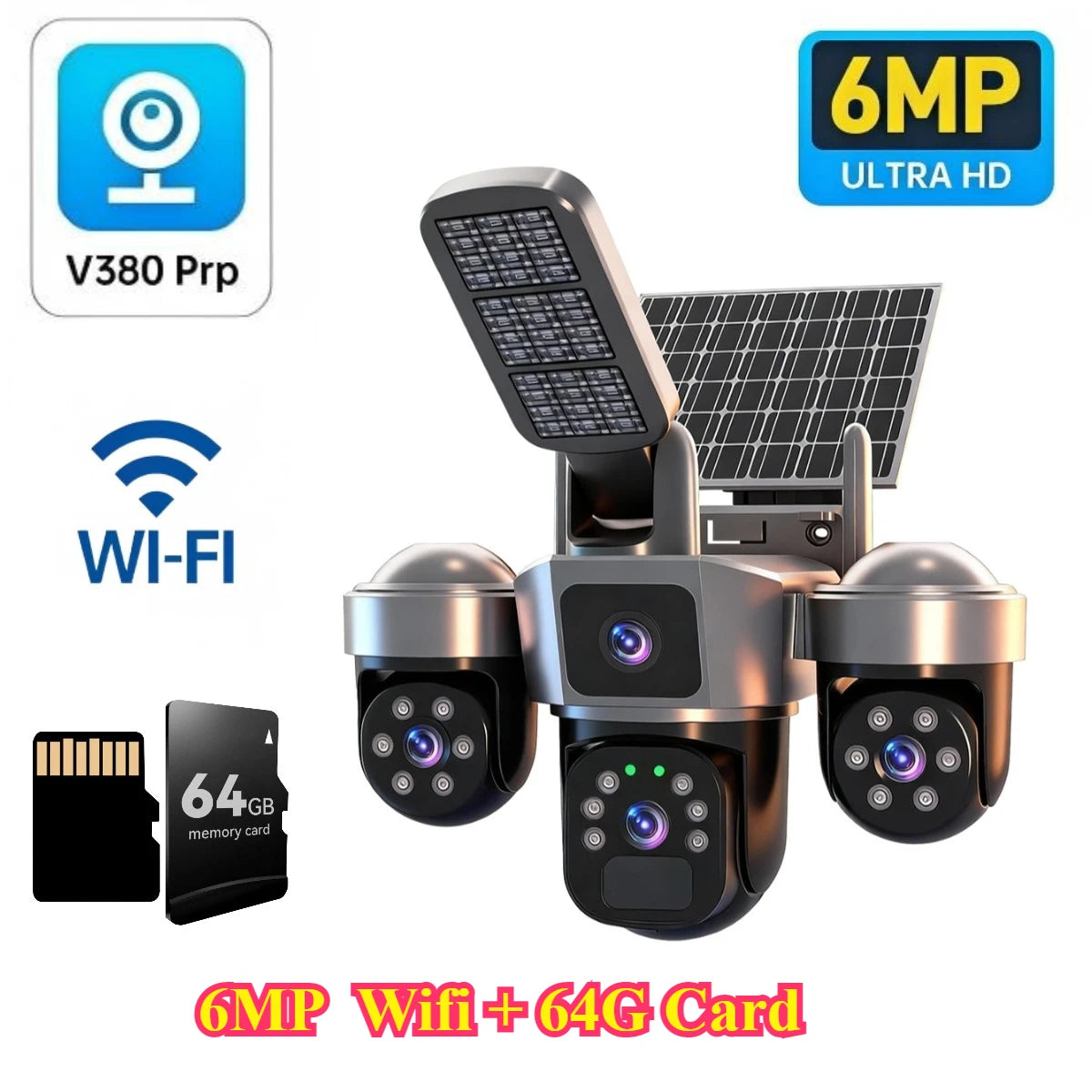 6MP Auto Tracking PTZ Solar Camera Outdoor Wireless, Human Detection PIR WiFi IP Camera with Siren, 2K Solar Powered CCTV