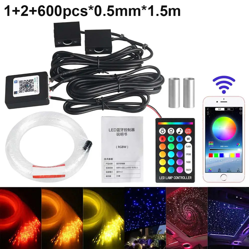 RGBW 1/2/4/6/8 split machine 2400x household car roof starry sky light kit roof fiber optic ceiling