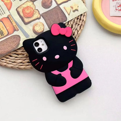 Hello Kitty 3D Bow Kawaii Phone Case for iPhone 16 15 14 13 12 11 Pro Max XR XS MAX 7 8 Plus MINI Cartoon Y2K Silicone Cover