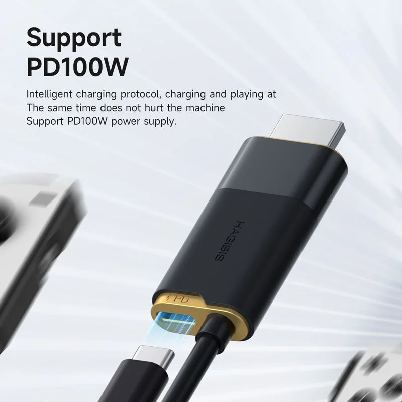 Hagibis Switch Dock for Nintendo Switch/OLED/Switch2 USB C to HDMI Cable Adapter 8K@60Hz HDR 100W PD for Laptop SteamDeck ROG