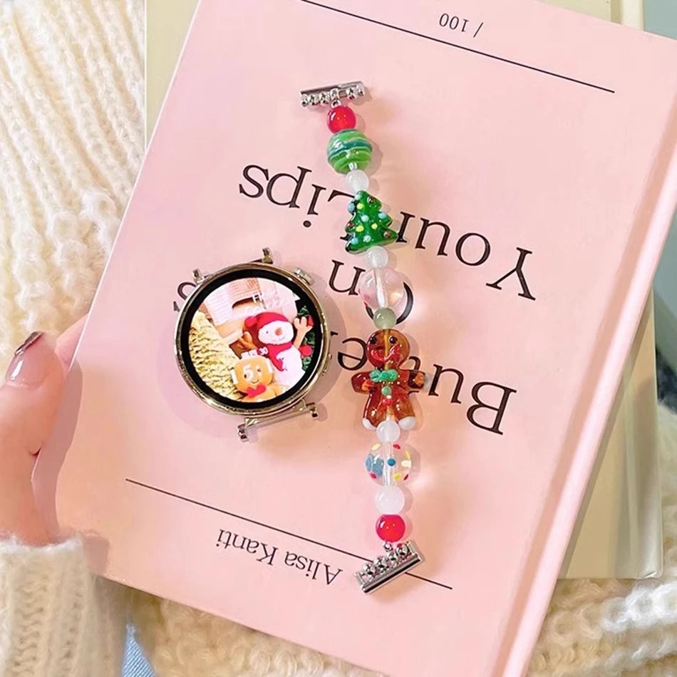 18/20/22MM Watch Band For Samsung Galaxy Watch 8/7/4 6 Classic 5 Pro Christmas Bead Elastic Strap For Amazfit Bip/GTS GT2 Huawei