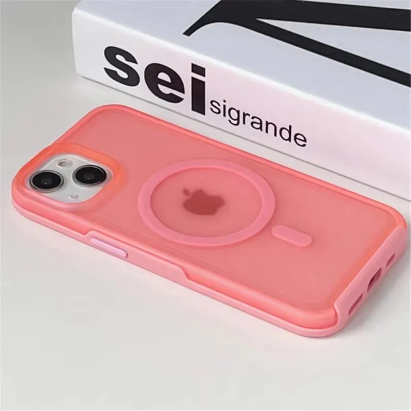 Neon Candy Color Translucent Shockproof Phone Case For iPhone 16 12 13 14 15 Pro Max For Magsafe Wireless Charging Frosted Cover