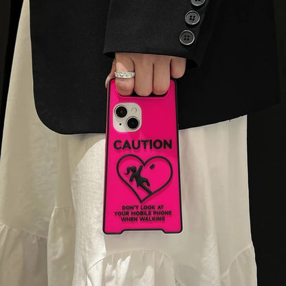 Night Luminous effect Warning Sign Silicone Case For iPhone 11 12 13 14 15 16 Pro Max Plus Female style 3D cartoon iPhone case