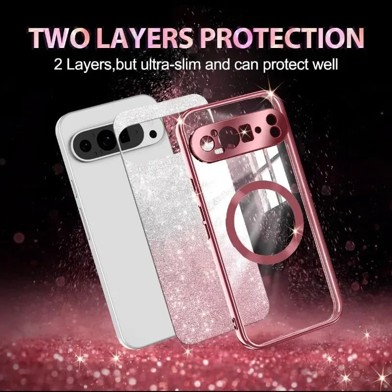 Luxury Electroplate Gradient Glitter Soft Phone Case for Google Pixel 9 Pro XL 8 8A Magnetic Charge Shockproof Protection Cover