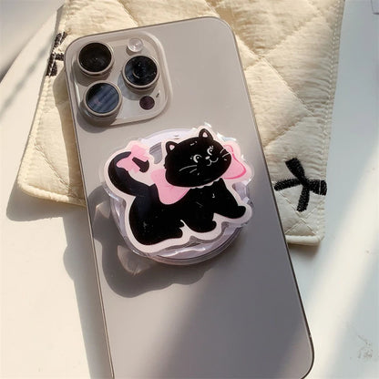 Korean Cute Cartoon Black Cat For Magsafe Magnetic Phone Griptok Phone Holder Stand Universal Phone Ring Grip Tok For iPhone 15
