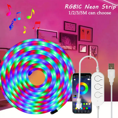 LED RGBIC Neon Strip Light, 16.4 ft Flexible RGBIC LED Strip Light, Bluetooth App Music Syncing DIY Neon Rope, for Gaming Room